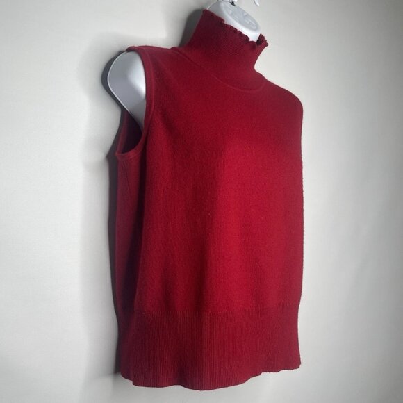 St John Red Cashmere Sweater Top Size S Sleeveless Ruffled Mock Neck Fall 2010 - Picture 3 of 10